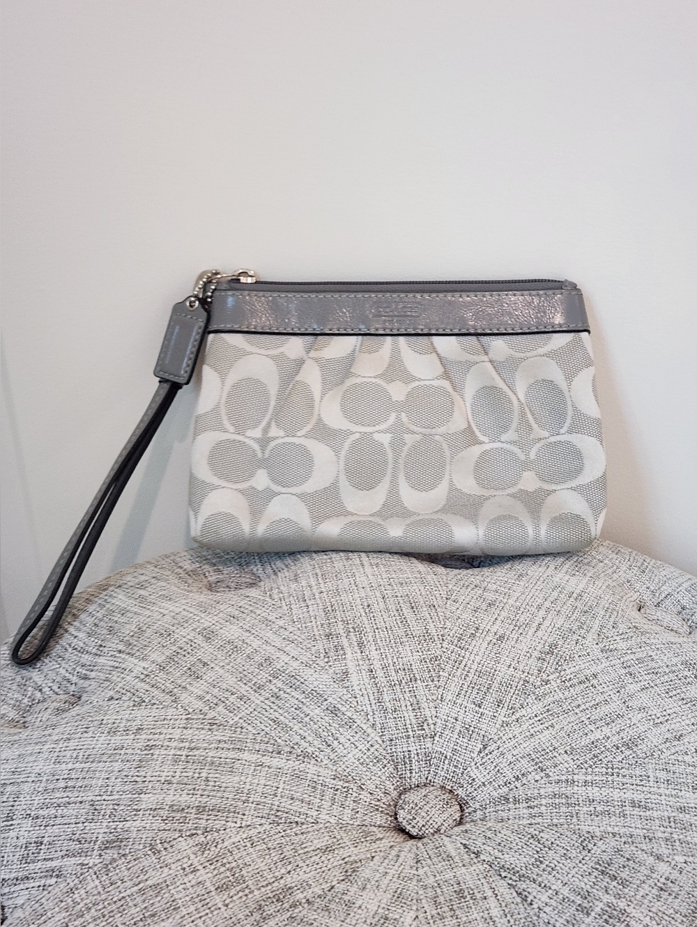Coach Signature Canvas Wristlet in Light Gray